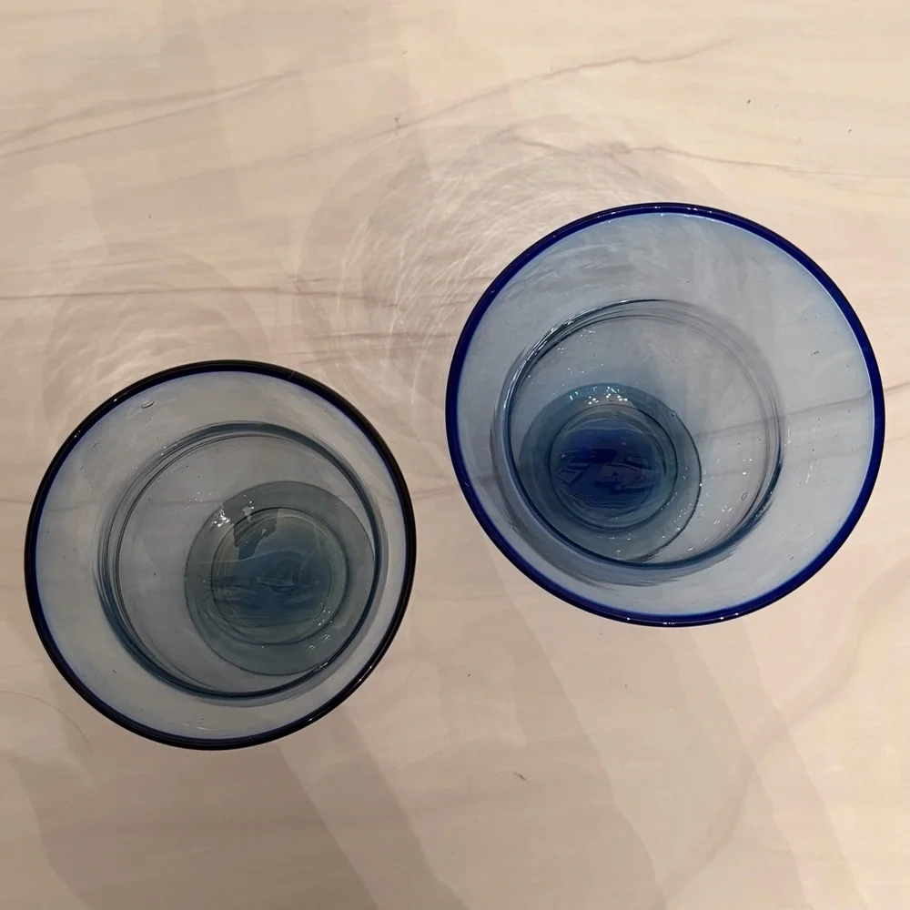New (1) Crate & Barrel Blue Sanibel Hurricane candleholder / small vase